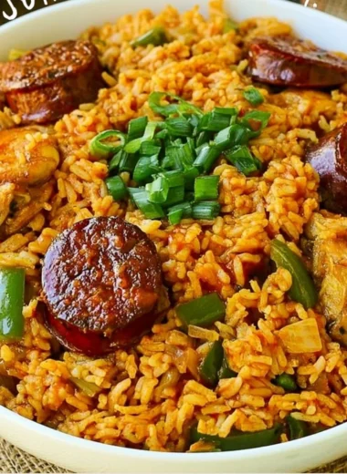 Bowl of authentic New Orleans Creole Jambalaya with colorful spices and ingredients