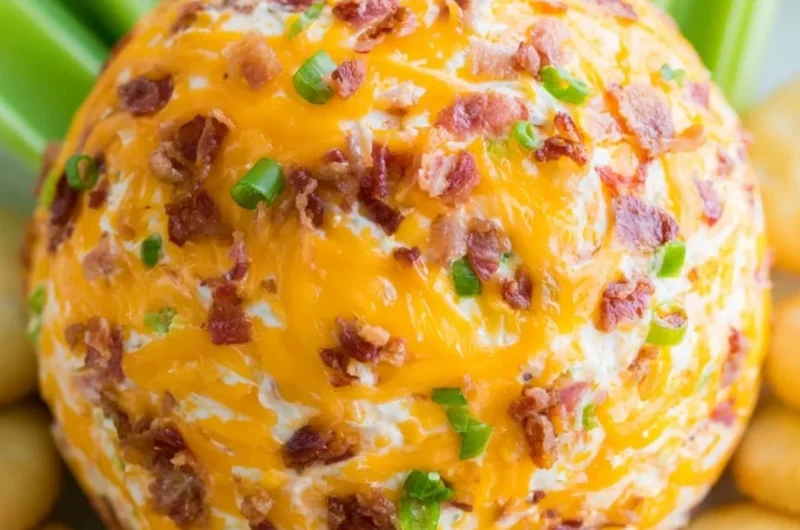 Delicious Bacon Ranch Cheeseball served on a platter