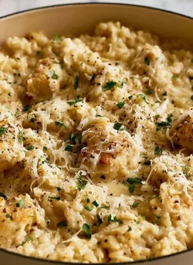 Delicious garlic parmesan chicken with rice served on a plate