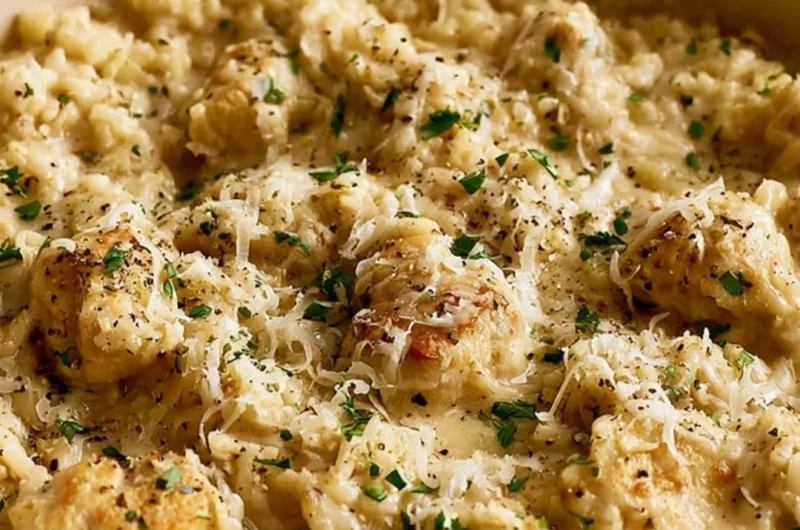 Delicious garlic parmesan chicken with rice served on a plate