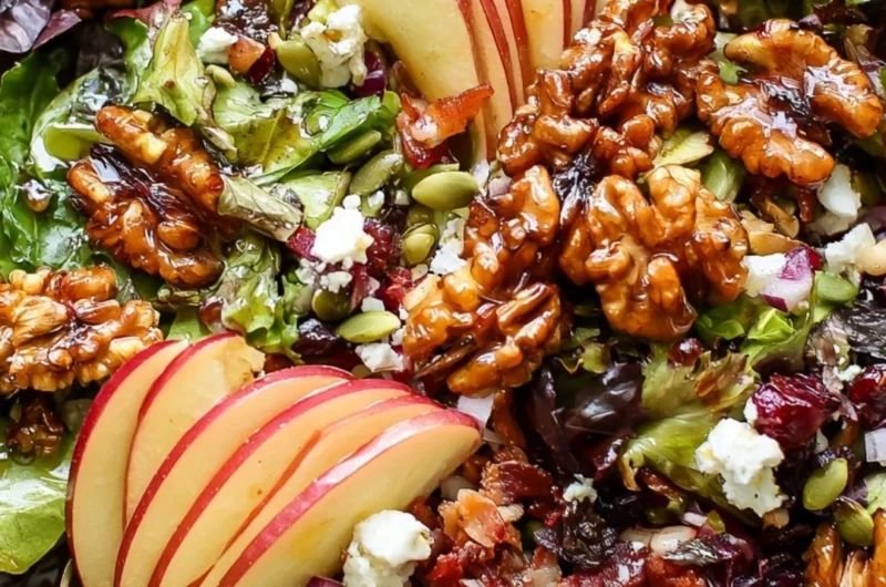 Cozy apple walnut salad with fresh apples, walnuts, and greens served in a bowl