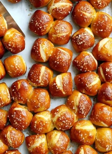 Cozy homemade pretzel bites served with mustard dip on a wooden table.