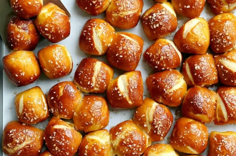 Cozy homemade pretzel bites served with mustard dip on a wooden table.