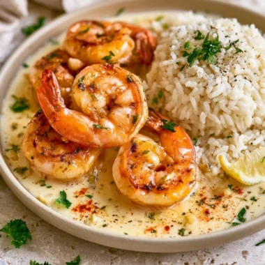 Cozy one-pan garlic butter shrimp dish served with rice