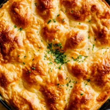 Dutch Oven Chicken Pot Pie with golden crust and hearty filling