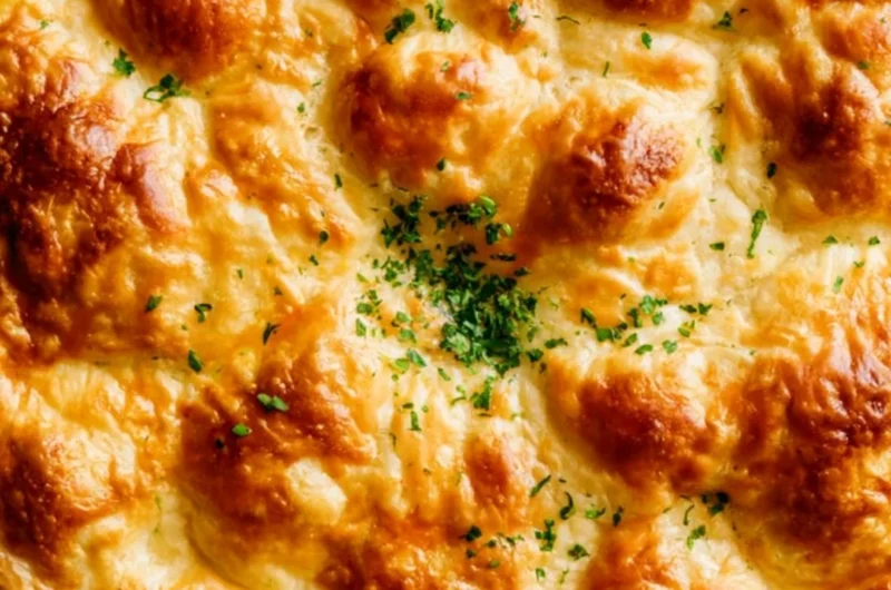 Dutch Oven Chicken Pot Pie with golden crust and hearty filling