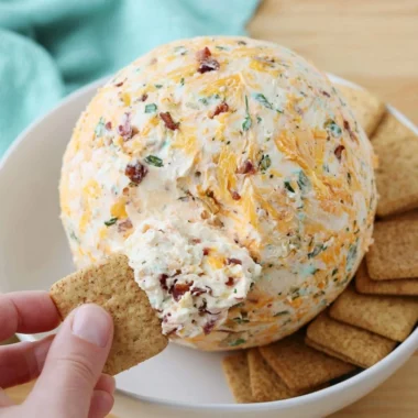 Delicious easy cheese ball ready to serve at a party.