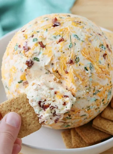 Delicious easy cheese ball ready to serve at a party.