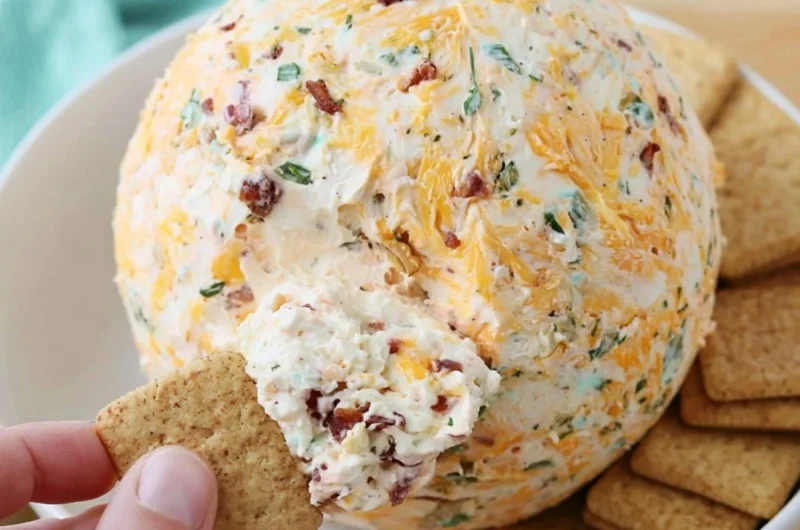 Delicious easy cheese ball ready to serve at a party.