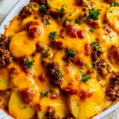 Delicious Hobo Casserole made with ground beef and fresh vegetables