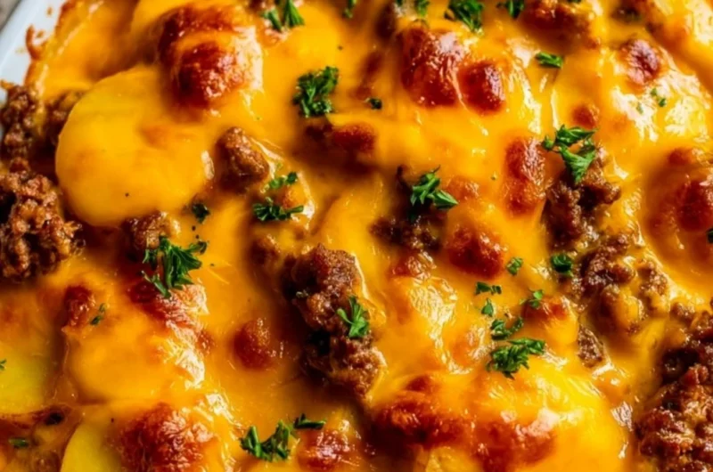Delicious Hobo Casserole made with ground beef and fresh vegetables