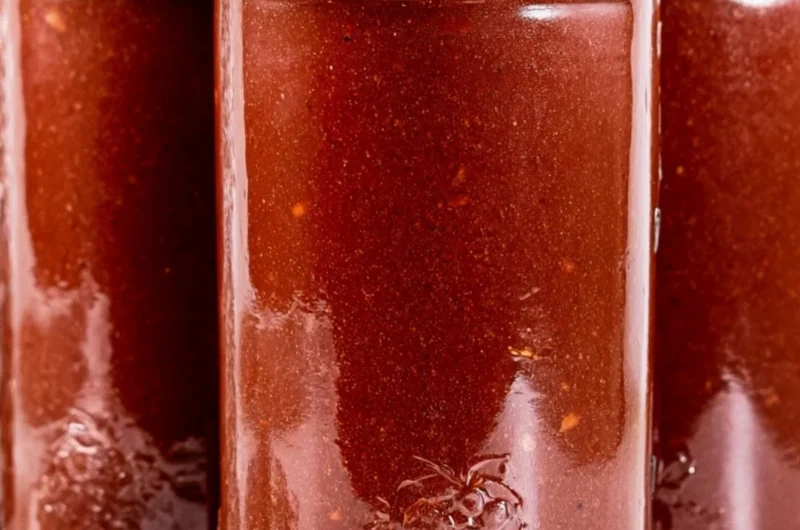 Bowl of homemade BBQ sauce with fresh ingredients and herbs