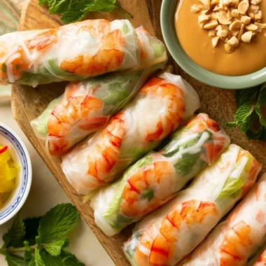 Traditional Vietnamese fresh spring rolls (Goi Cuon) on a plate