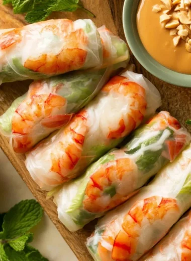 Traditional Vietnamese fresh spring rolls (Goi Cuon) on a plate