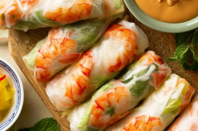 Traditional Vietnamese fresh spring rolls (Goi Cuon) on a plate